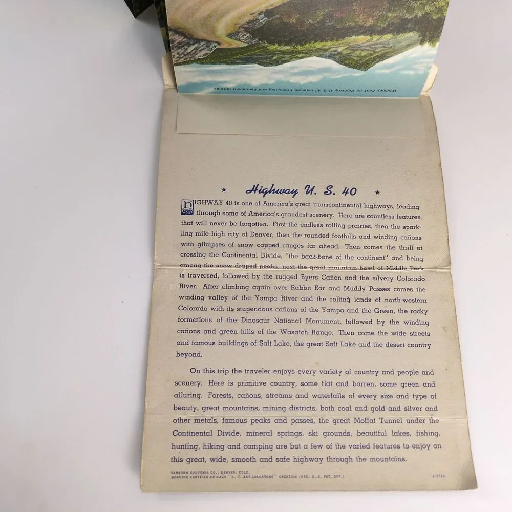 Victory Highway US 40 1930s Fold-Out Linen Postcards‎ Transcontinental Mountains